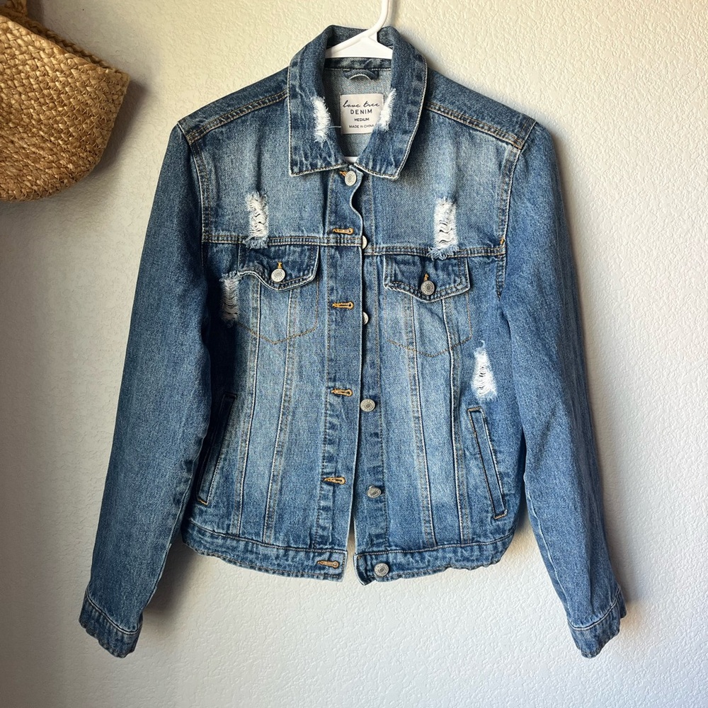 Love Tree Denim Blue Distressed‎ Jean Jacket